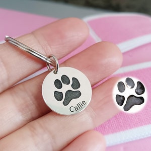 Personalized Pet Paw Print Keychain,Actual Paw Print Keychain,Pet Memorial Gifts,Pet Name,Dog,Cat,Pet Jewelry,Gift for Dog Lovers
