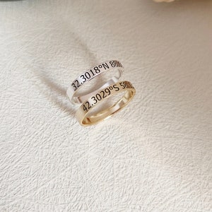 Personalized coordinate ring, Custom rings, Engraved Name ring,Longitude Latitude ring, Roman numeral ring,Stacking ring,Graduation Gift
