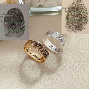 Personalized Actual Fingerprint Ring,Custom Handwriting Ring,Fingerprint Jewelry,Wedding Bands,Eternity Ring,Engagement Ring,Couple Rings