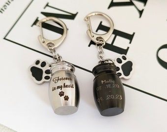 Llavero de cremación con huella de pata personalizado, llavero de urna negra para mascotas, joyería de cenizas grabadas, regalo conmemorativo por la pérdida de una mascota, llavero con retrato de mascota