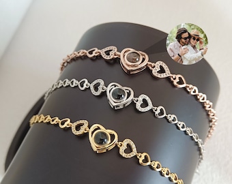 Custom Photo Projection Bracelet,Memorial Picture Inside Bracelet, Personalized Photo Bracelet,Anniversary Gift,Gift for Her,Heart Pendant