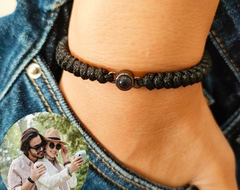 Custom Photo Bracelet,Braided Rope Bracelet,Photo Projection Bracelet,Couples bracelet,Gift for Him,Memorial Jewelry,Father's Day Gift