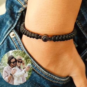 Custom Photo Bracelet,Braided Rope Bracelet,Photo Projection Bracelet,Couples bracelet,Gift for Him,Memorial Jewelry,Father&#39;s Day Gift