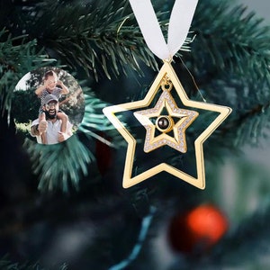 Custom Angel Christmas Tree Ornament,Star Family Remembrance Decoration,Photo Projection Ornament,Photo Ornament Gifts,Snowflake Decoration