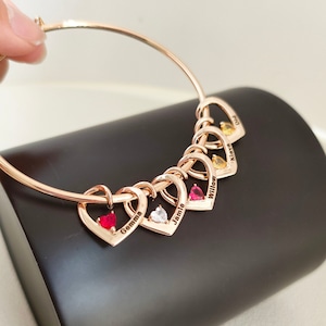 Pulsera de piedra de nacimiento personalizada, pulsera con nombres personalizados, pulsera con dije de corazón, pulsera de árbol genealógico, pulsera delicada con capas, regalo de cumpleaños