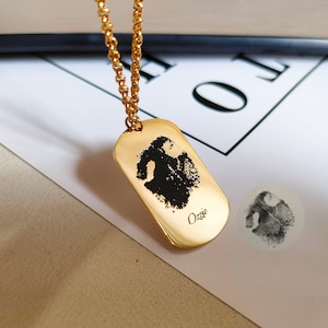 Personalized Bar Tag Paw Print Necklace,Dog Nose Print Necklace,Fingerprint Necklace,Puppy Necklace,Pet Memorial Gift,Gift For Him