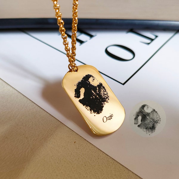 Personalized Bar Tag Paw Print Necklace,Dog Nose Print Necklace,Fingerprint Necklace,Puppy Necklace,Pet Memorial Gift,Gift For Him