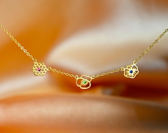 Personalized Birthflower Necklace with Birthstone,Family Birth Flower Necklacce,Bridesmaids Gift for Her, Mothers Day Gift,Floral Necklace