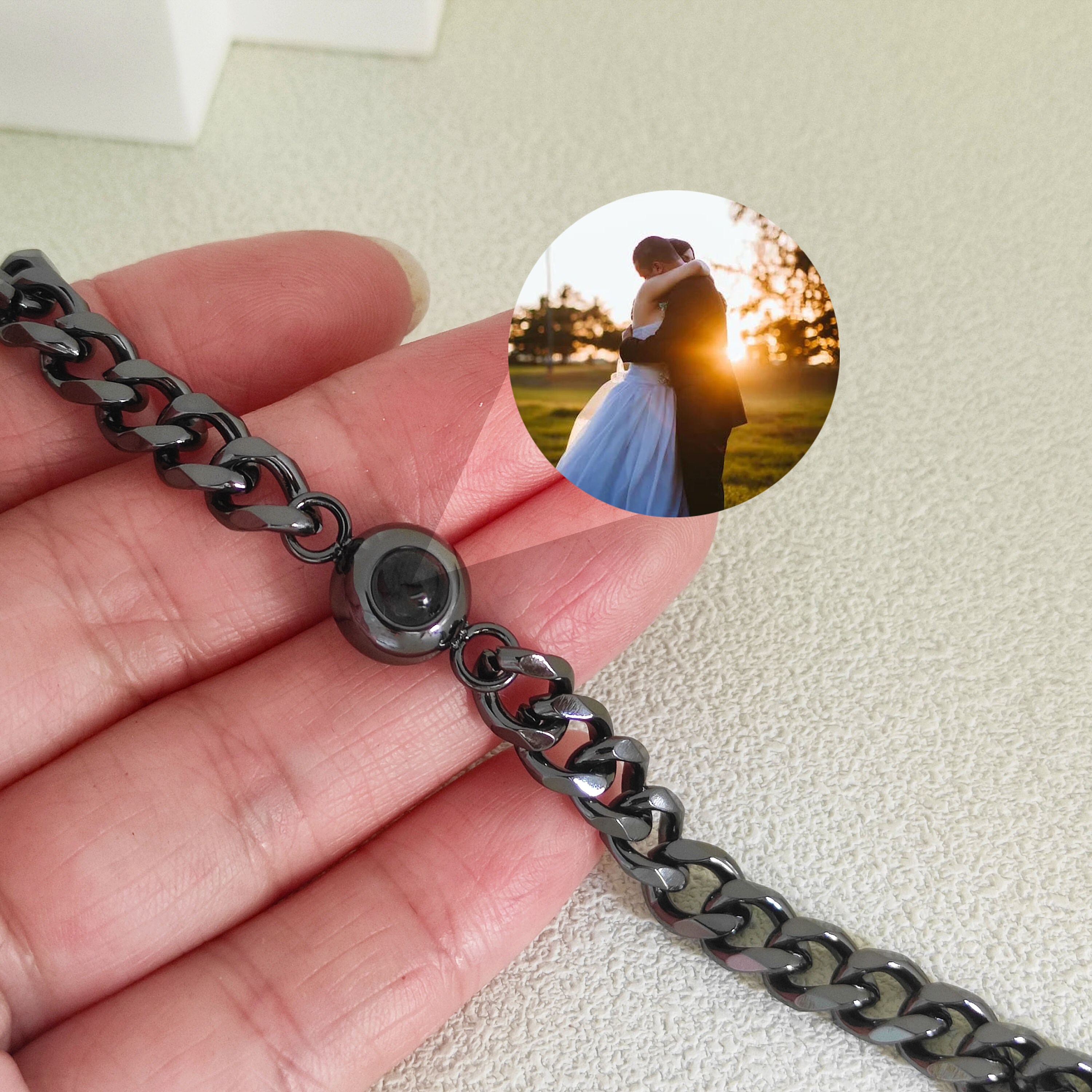 Bracciale Personalizzato Con Foto Per Uomo - Catena Cubana Con Immagine Interna - 3
