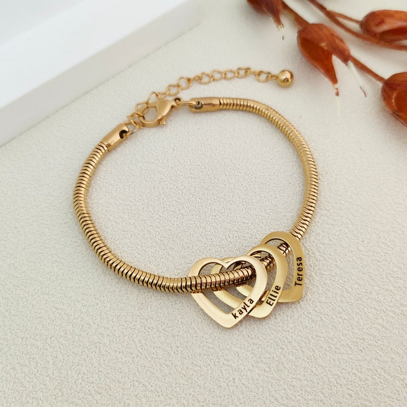 Personalized Heart Charm Name Bracelet,cfamily Name Jewelry,gold Heart