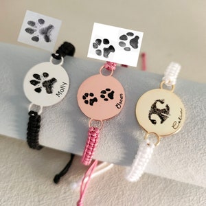 Personalized Pet Portrait Bracelet,Custom Pet Photo Bangle,Pet Actual Paw Print Bracelet,Dog Cat Memorial Braided Bracelet,Pet Lover Gift