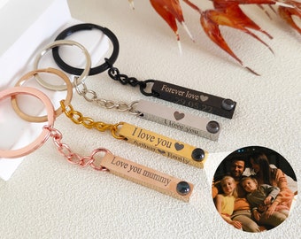 Projection Photo Keychain, Bar Keychain, Picture Keychain, Engraved Key Chain,Valentine Day Gift, Gift for Her/Him,Keychain for boyfriend