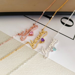 Collar con nombre personalizado, collar con nombre de piedra de nacimiento, joyería con nombre personalizado, regalo para mamá, collar con letras de piedras preciosas delicadas, regalo de cumpleaños