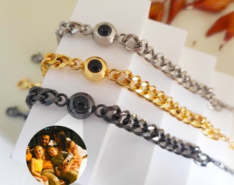 Custom Photo Projection Bracelet for men,Cuban Chain Charm Picture Bracelet,Memorial bracelet,Christmas gift,Father's day gift,Groom gift