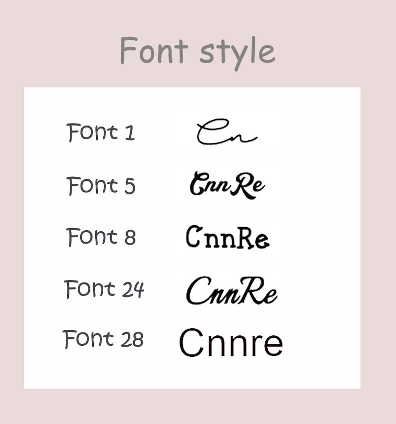 May include: A graphic showing five different font styles for the text "CnnRe". The font styles are labeled "Font 1", "Font 5", "Font 8", "Font 24", and "Font 28".