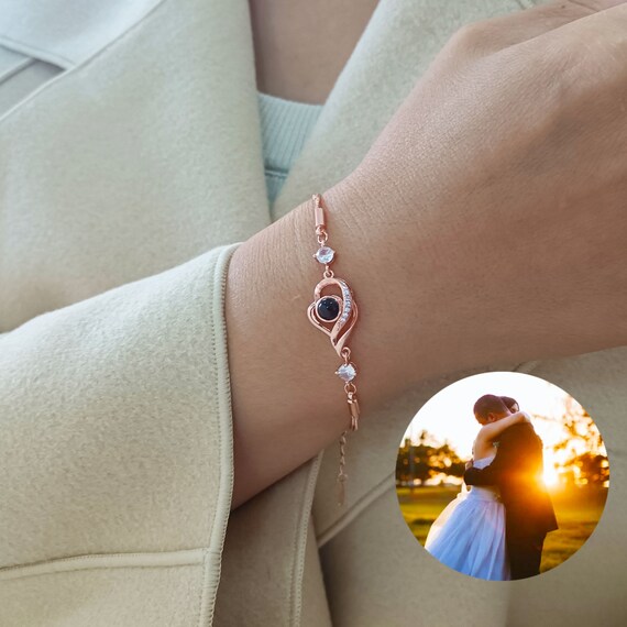 Custom Photo Projection Bracelet - Personalized Picture Bracelet With Heart Pendant For Women & Men - View #3