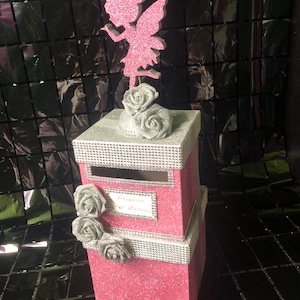 Caja de regalo con hadas, caja de regalo rosa para tarjetas, caja de cartón, caja de tarjetas de regalo, caja de tarjetas rosa, caja de regalo para tarjetas