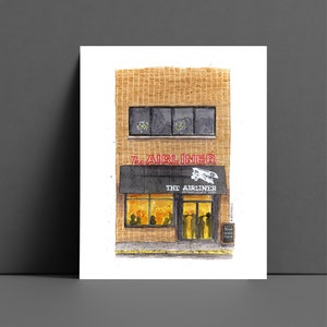 The Airliner, Iowa City Bars, IOWA CITY, Ia art College Bars Watercolor Art Print