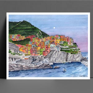Cinque Terre, Manarola, Italy – Watercolor Art Prints, Cinque Terre Italy