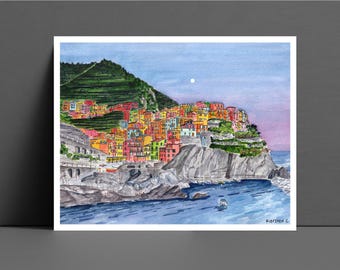 Cinque Terre, Manarola, Italia – Impresiones de arte en acuarela, Cinque Terre Italia