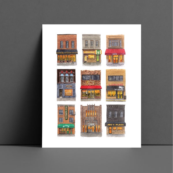 University of Iowa Bars, University of Iowa Art, IOWA CITY, Ia art College Bars Watercolor Art Print