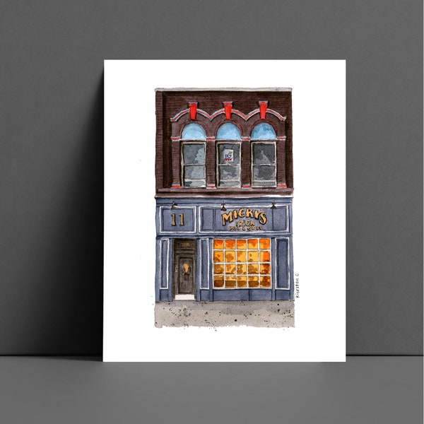 Micky's Irish Pub & Grill, University of Iowa Bars, University of Iowa Art, IOWA CITY, IA art College Bars Watercolor Art Print