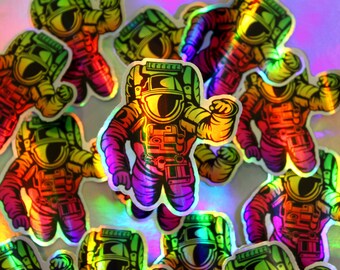 Rainbow HOLOGRAPHIC Space Man VINYL STICKER For Macbook - Astronaut Tablet Decal For Stanley Cup Decoration