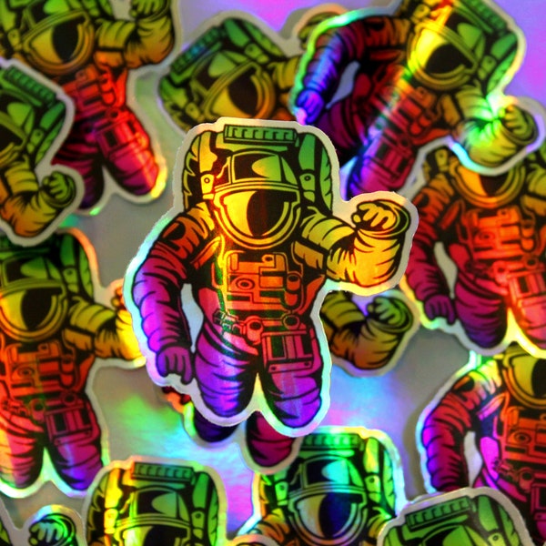 Rainbow HOLOGRAPHIC Space Man VINYL STICKER For Macbook - Astronaut Tablet Decal For Stanley Cup Decoration