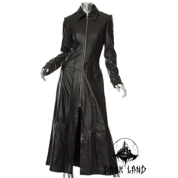 Women's Real Black Leather Long Coat - Gothic Trench Coat W