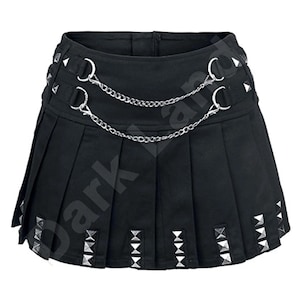 Gothic Black Pleated Mini Skirt with Silver Studs – Punk, Alt, Emo, Y2K Aesthetic