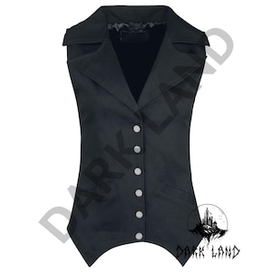 Men&#39;s Black Gothic Vest - Victorian Military Steampunk Waistcoat Top w/ Adjustable Lace-Up Back |  Alternative Fashion Long Goth Vest Men