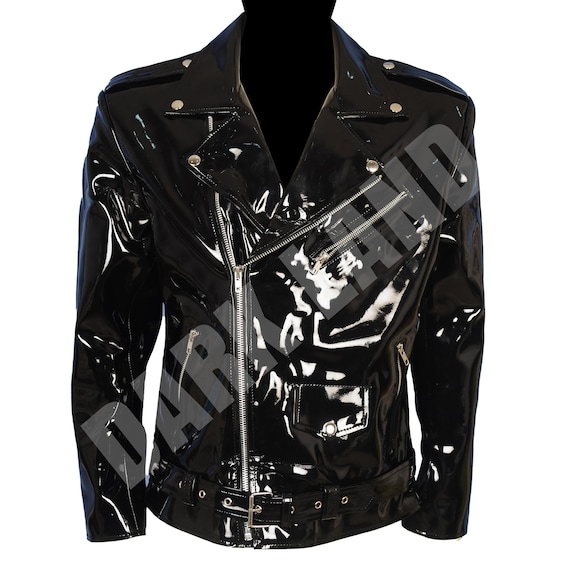 Glossy Black PVC Motorcycle Jacket: Wet Look Biker Style UK