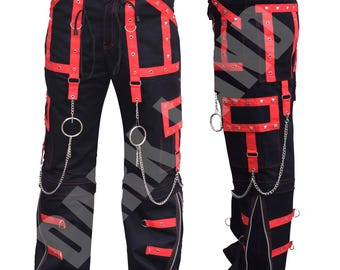 Pantalón gótico holgado para hombre, pantalón cargo EMO, pantalón negro con cadenas punk, pantalón y pantalón corto gótico 2 en 1