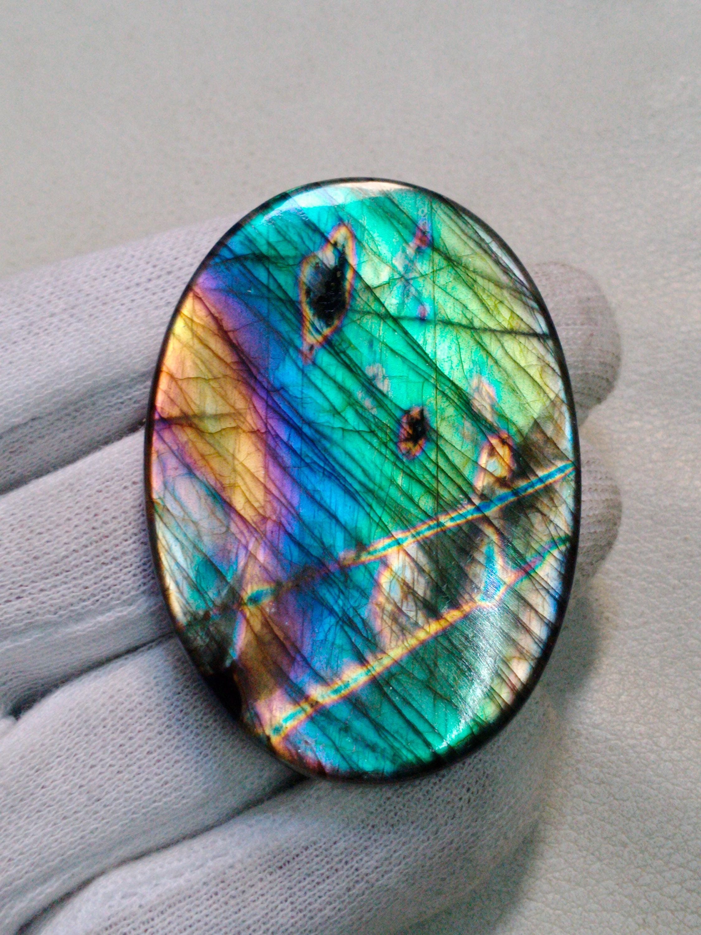 Beautiful Unique Multi Rare Flashy Natural Labradorite Cabochon Pendant Jewelry Making Stone Labradorite Gemstone, 61X43X7 mm 198 Crt