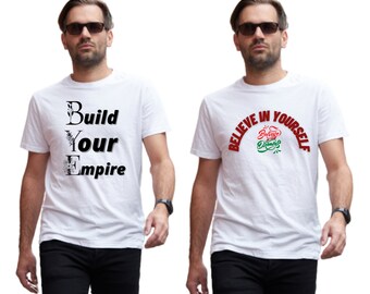 Build your empire & Believe in yourself (Combo Buy 1 Get 1 Free) Motivational Round Neck Half Sleeve Graphic Printed White T-Shirt For Men
