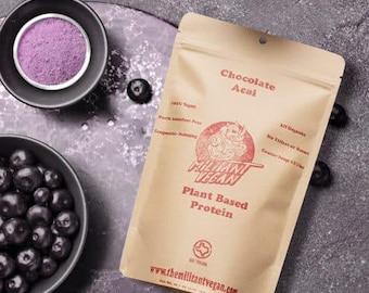 Proteine in polvere vegane/vegetali al cioccolato e acai