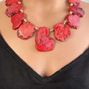 Raw Red Turquoise Necklace, Chunky Statement Jewelry, Big Raw Turquoise Beads, Handmade Jewelry, Unique Red Turquoise Necklace, Gift For Her