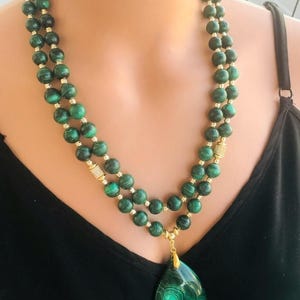 Natural Malachite Necklace,Green Malachite Jewelry,Genuine Malachite Necklace,Handmade layered neklace,Unique Gift for Her,Mother&#39;s Day Gift