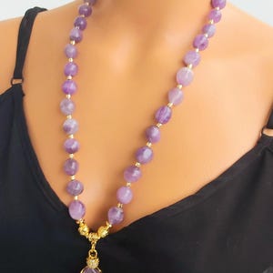 Amethyst gemstone long necklace for women, big beaded chunky handmade necklace ,statement pendant jewelry,Mother&#39;s Day gift, gift for her