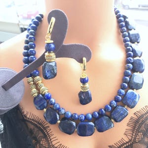 Lapis Lazuli Necklace, Chunky Handmade Gemstone Jewelry,Dark Blue Genuine Lapis Lazuli,Unique Dark Blue Statement Jewelry, Mother&#39;s Day Gift
