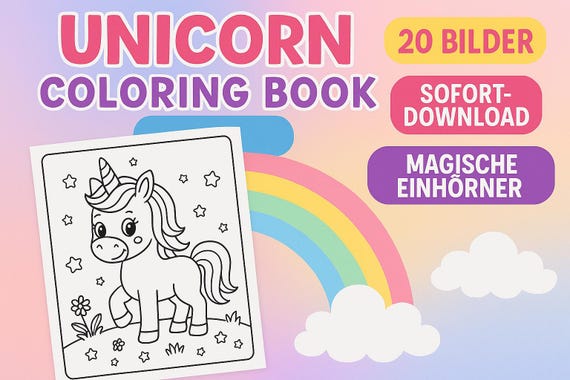 Einhorn Malbuch / Unicorn Coloring Pages / Einhorn Ausmalseiten - 20 Druckbare Malvorlagen als Malbuch zum ausmalen