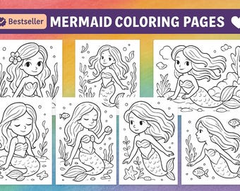 Dibujos de sirenas para colorear / Libro para colorear de sirenas - 15 páginas para colorear imprimibles como libro para colorear