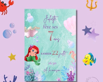 Invitation anniversaire enfant thème la petite sirène/ariel