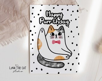 Happy Purr-thday Cat Birthday Card Funny Card for cat lover Pun Birthday Card Funny Greeting Card Instant DIGITAL DOWNLOAD