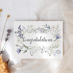 Afdrukbare gefeliciteerd kaart aquarel bloemen wenskaart Inwijdingsfeest kaart nieuwe baan kaart Instant digitale DOWNLOAD