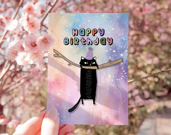 Funny Black Cat Birthday Card: Printable Greeting Card (Digital Download)