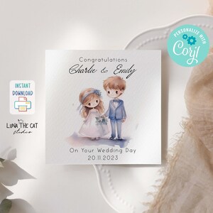 Félicitations personnalisées pour votre jour de mariage Carte de jour de mariage Modèle imprimable TÉLÉCHARGEMENT NUMÉRIQUE instantané modifiable