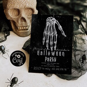 Editable Template Skeleton Hand Adult Halloween Party Invitation Vintage Printable Template Instant DIGITAL DOWNLOAD Corjl