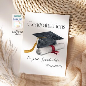 Graduation Card Printable Greeting Card Celebration Card Class of 2022 Congratulations Card Gift Instant DIGITAL DOWNLOAD