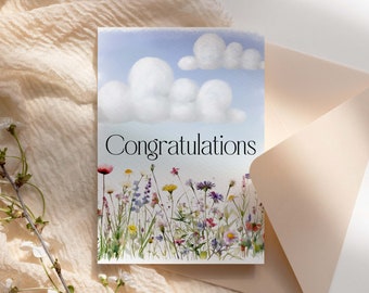 Printable Wild Flower Congratulations Card Watercolour Floral Greeting Card Housewarming Card New Job Card Instant DIGITAL DOWNLOAD